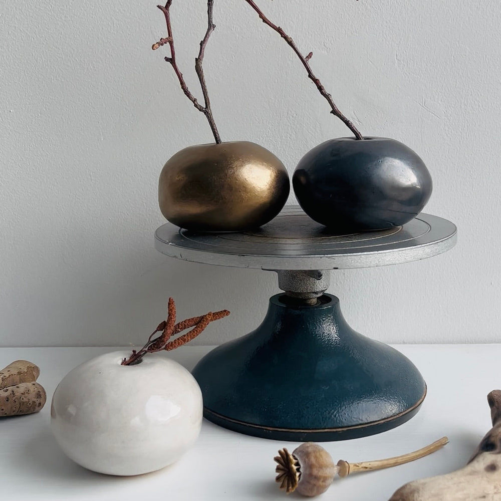 Handmade Ceramic Round Vases in White, Gold & Black