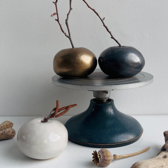 Handmade Ceramic Round Vases in White, Gold & Black