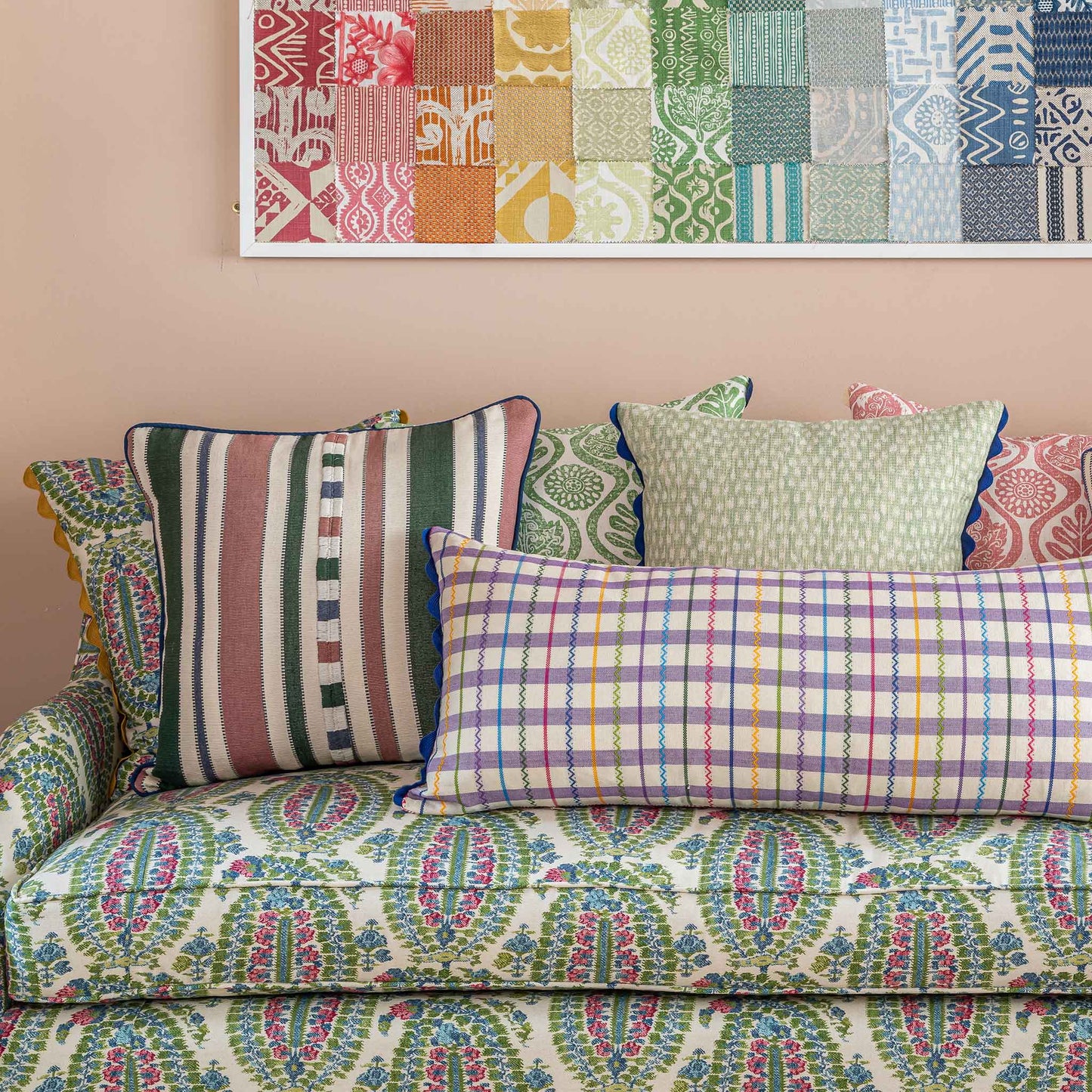 Raya Pink Green Square Cushion