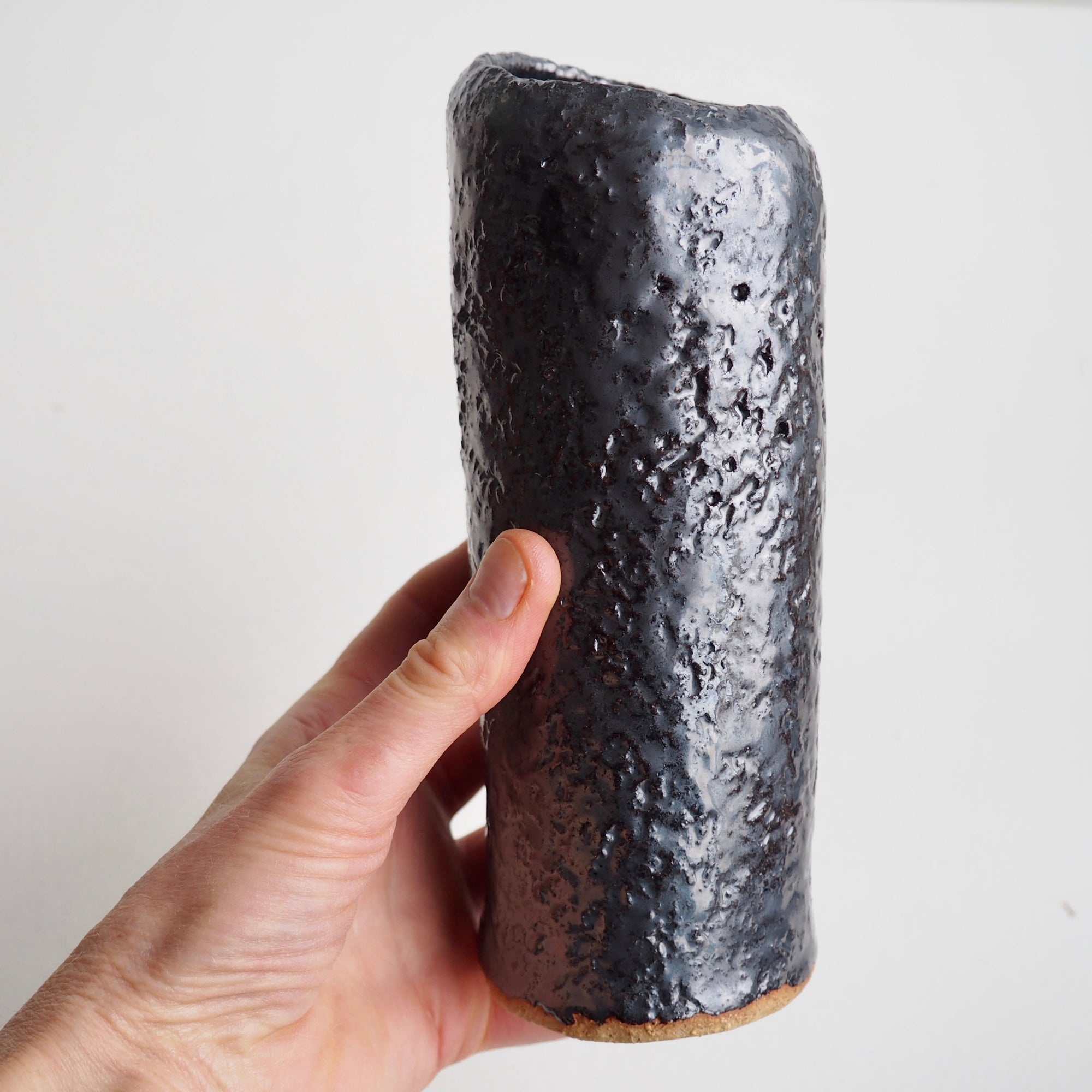 Handmade Black Metallic Pottery Cylinder Vases