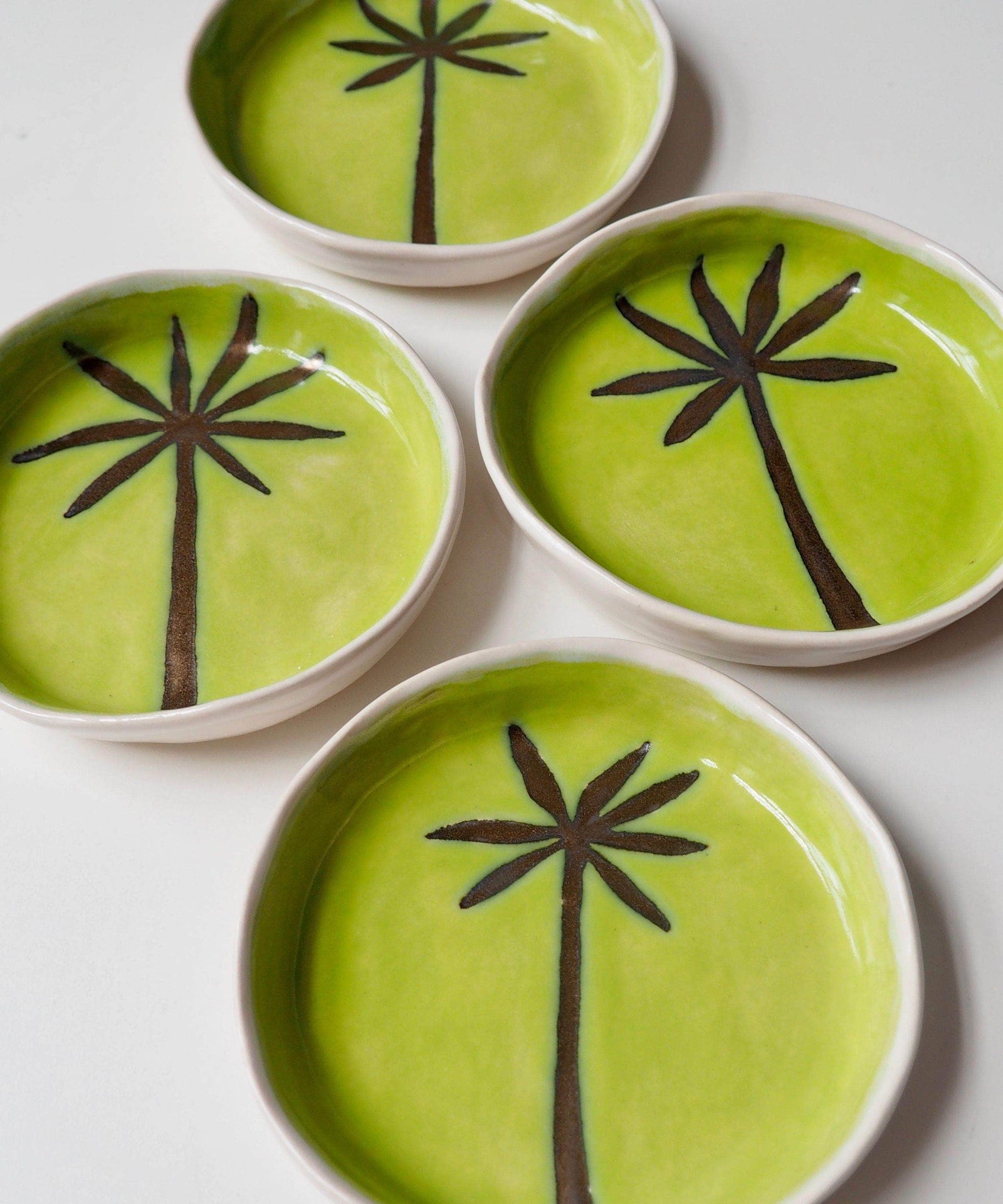 Handmade Green And Gold Ceramic Palm Tree Ring Dish