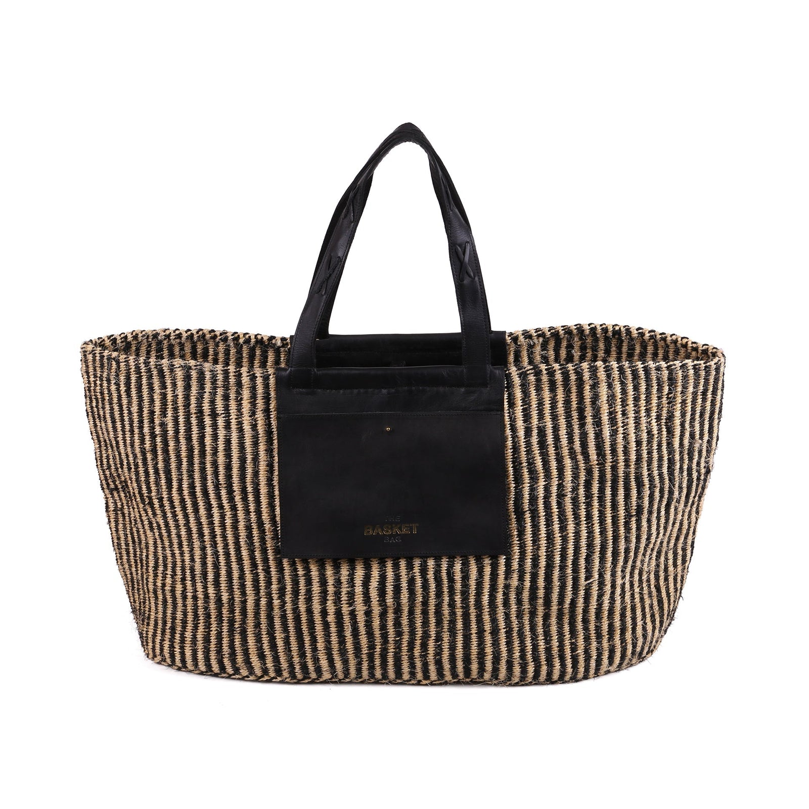 MSTARI: Black Pinstripe Woven Weekend Bag