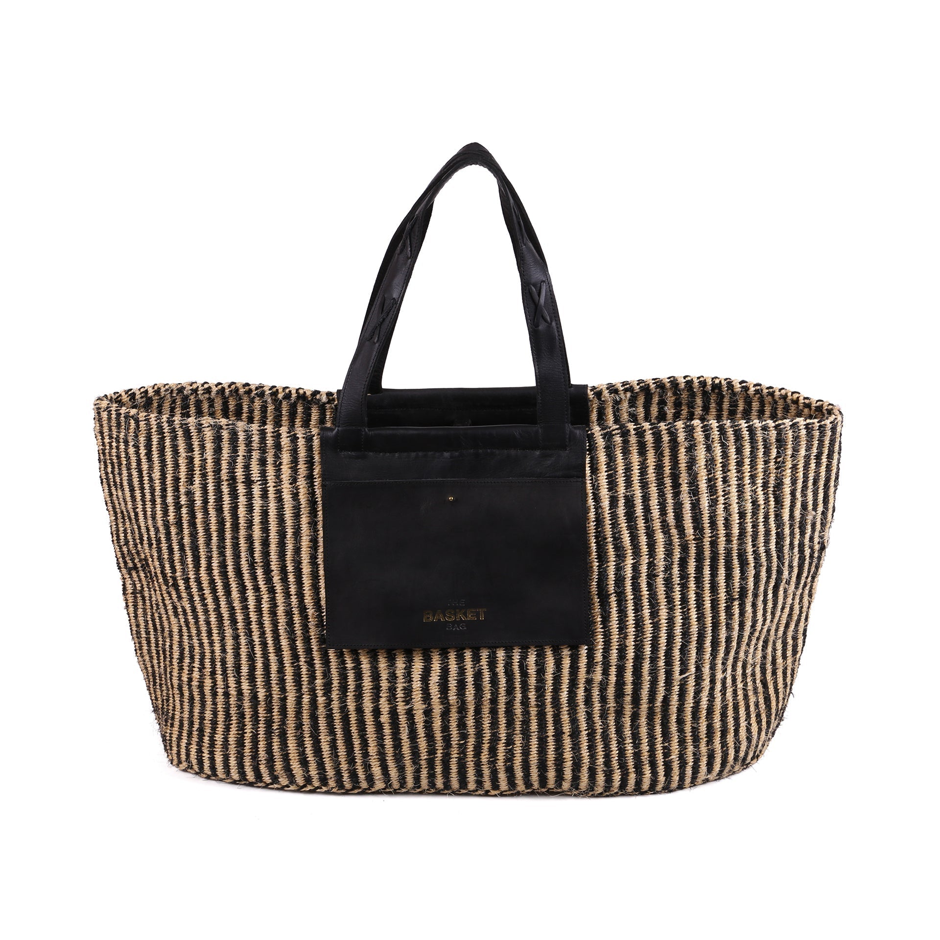 MSTARI: Black Pinstripe Woven Weekend Bag