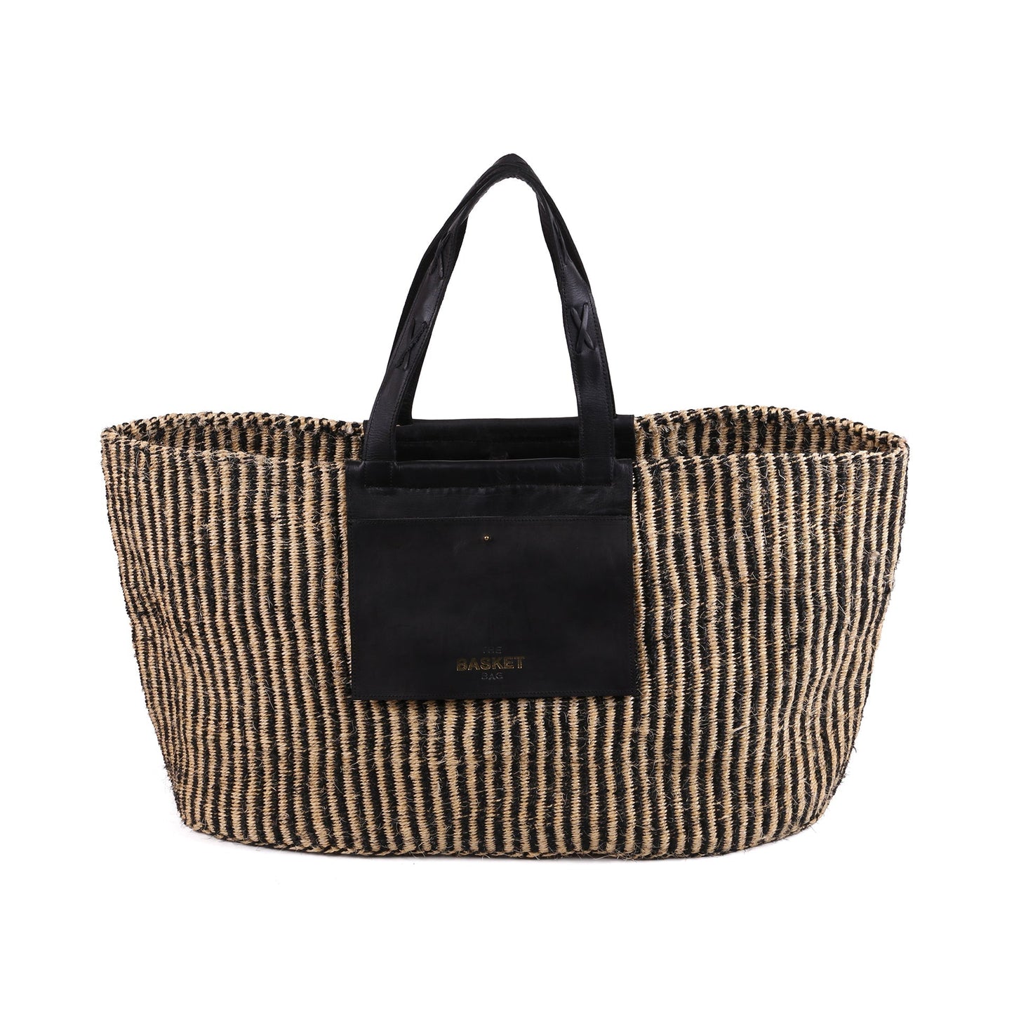 MSTARI: Black Pinstripe Woven Weekend Bag