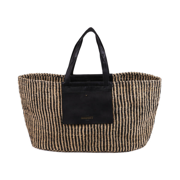 MSTARI: Black Pinstripe Woven Weekend Bag