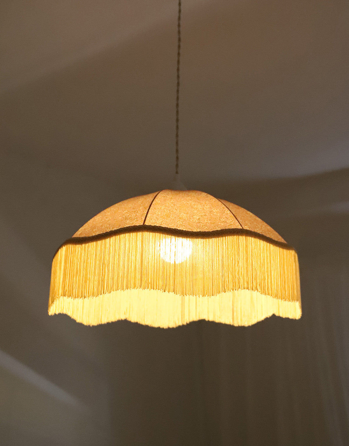 Vintage Umbrella Pendant Light with Print and Fringes – 45 cm
