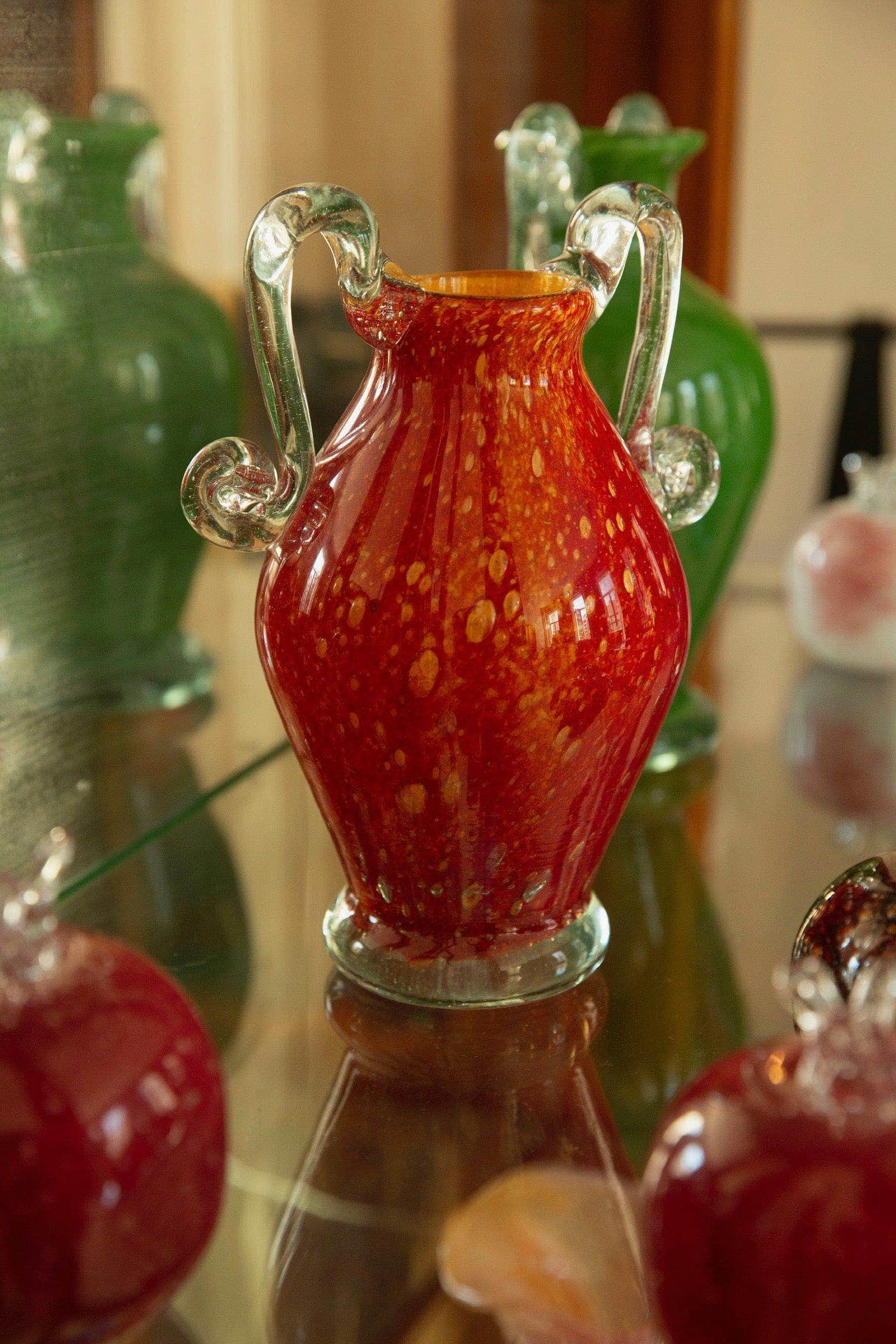 Blown Glass Amphora Vase, Gold Speckled Red, Medium