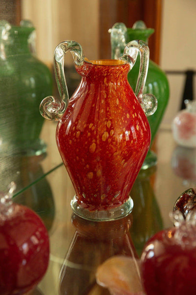 Blown Glass Amphora Vase, Gold Speckled Red, Medium