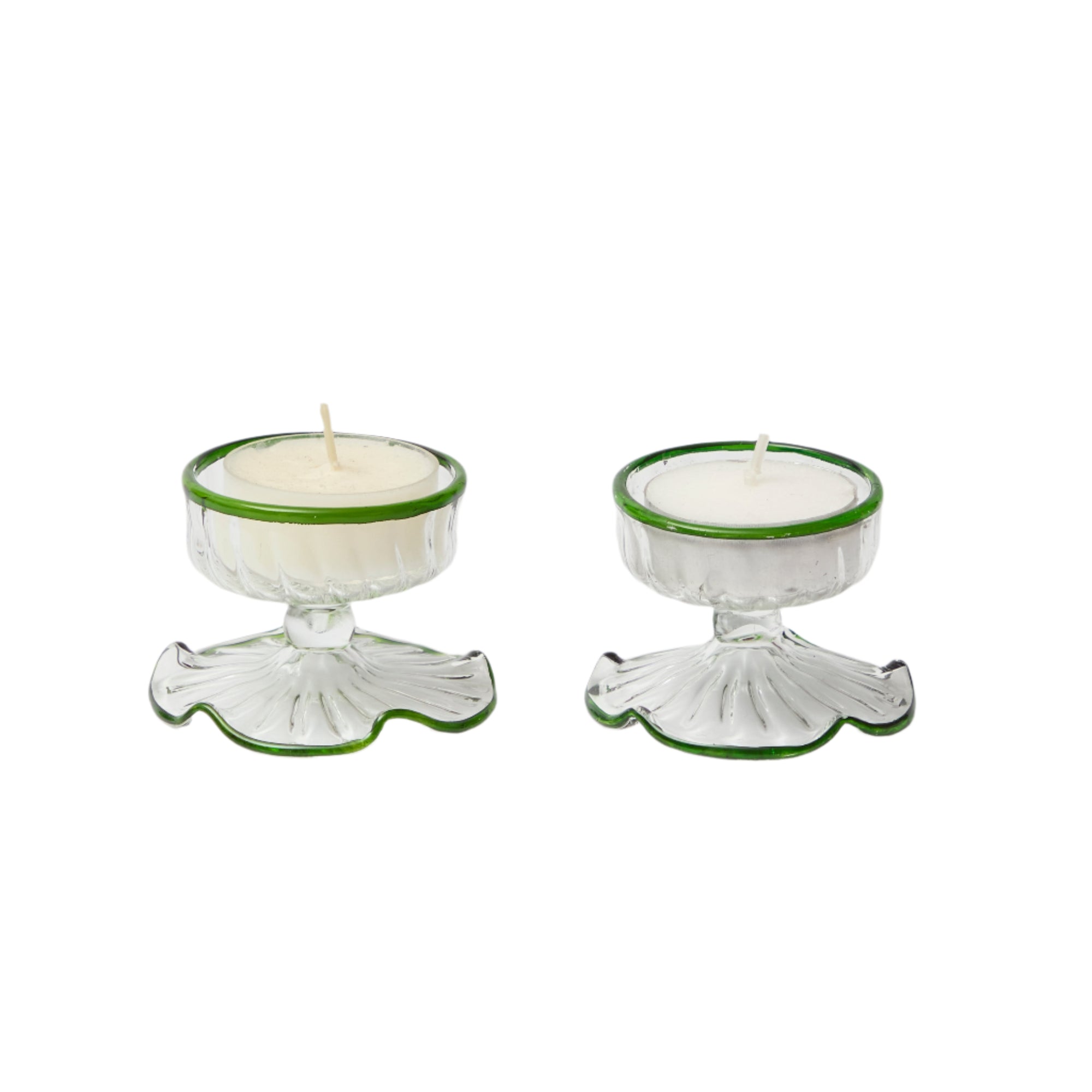 Green Rimmed Tealight Holders (set of 2)