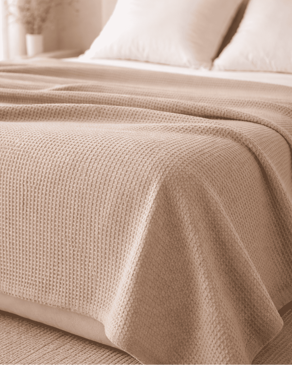Amélia Bedspread in Beige – 100% Cotton Waffle