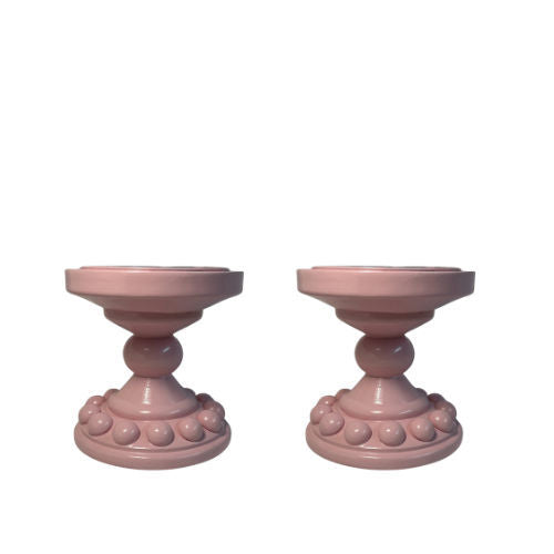 Pair of Light Pink Bobbin Candle Holders (Small)