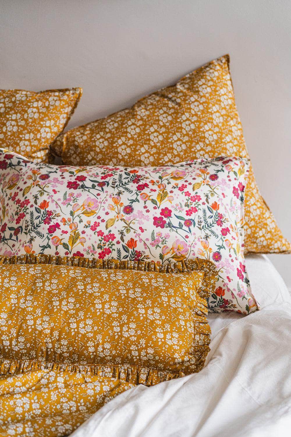 Ruffle Bolster Lumbar Cushion Made With Liberty Fabric Capel Mustard