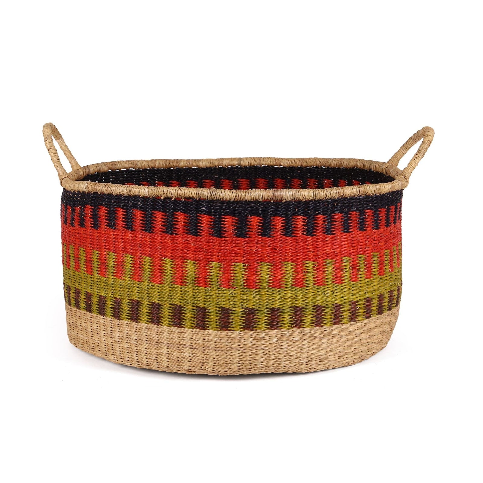 KWASHI: Large Orange, Green and Black Floor Storage Basket with Handles