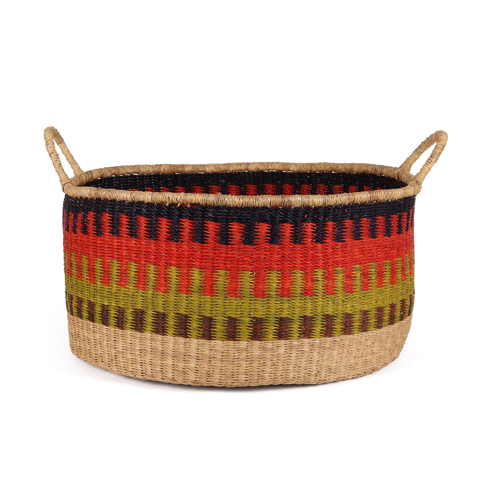 KWASHI: Large Orange, Green and Black Floor Storage Basket with Handles