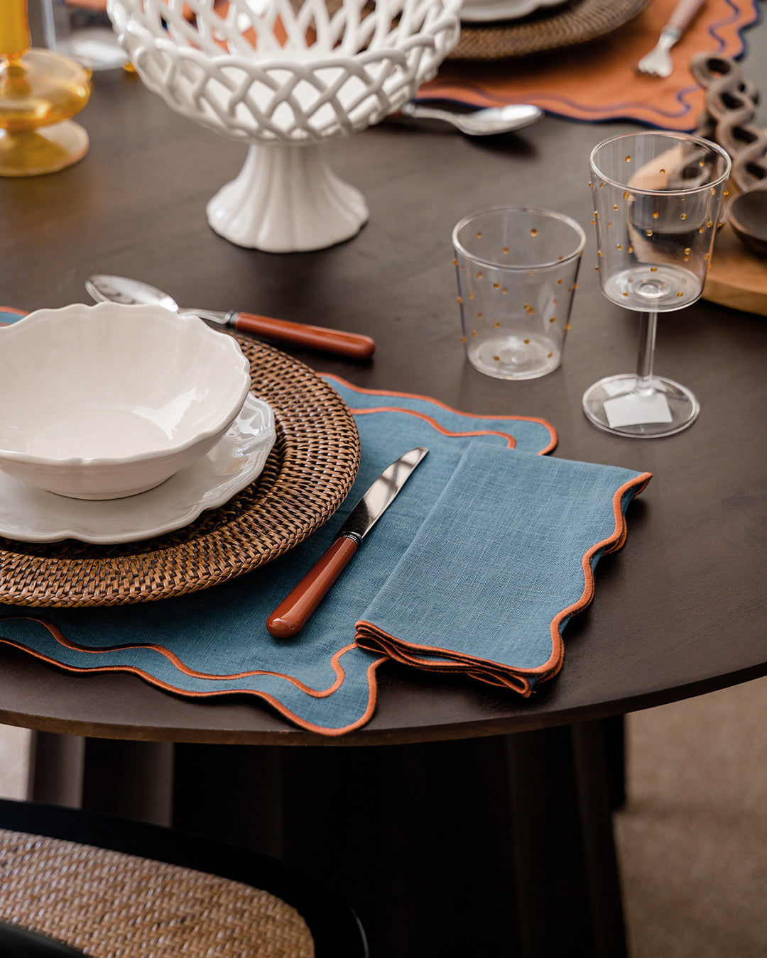 Beja Napkin, Blue with Terracotta