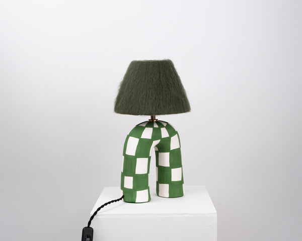 'You' Table Lamp - Forest Green Checkerboard-
