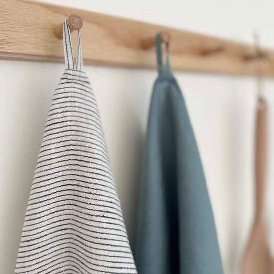 100% Linen Tea Towels OEKO-TEX® – Duck Egg Blue + Stripe