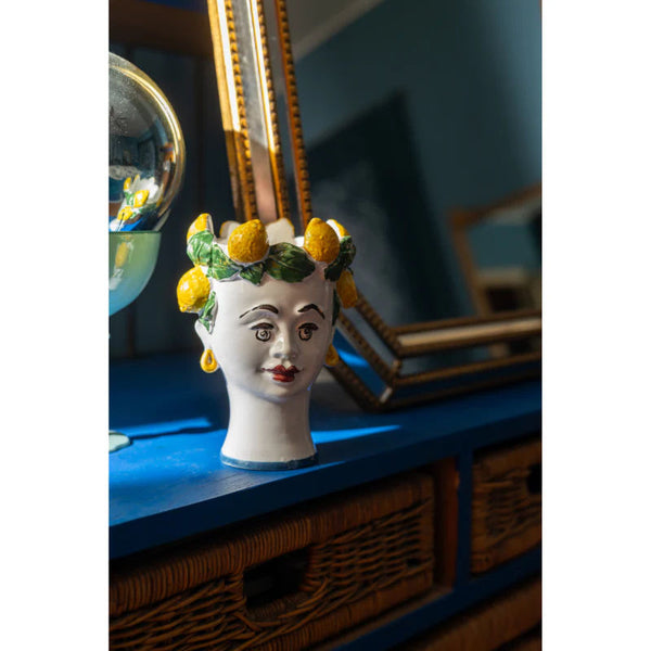 Handpainted Ceramic Candle Woman Head Lemon