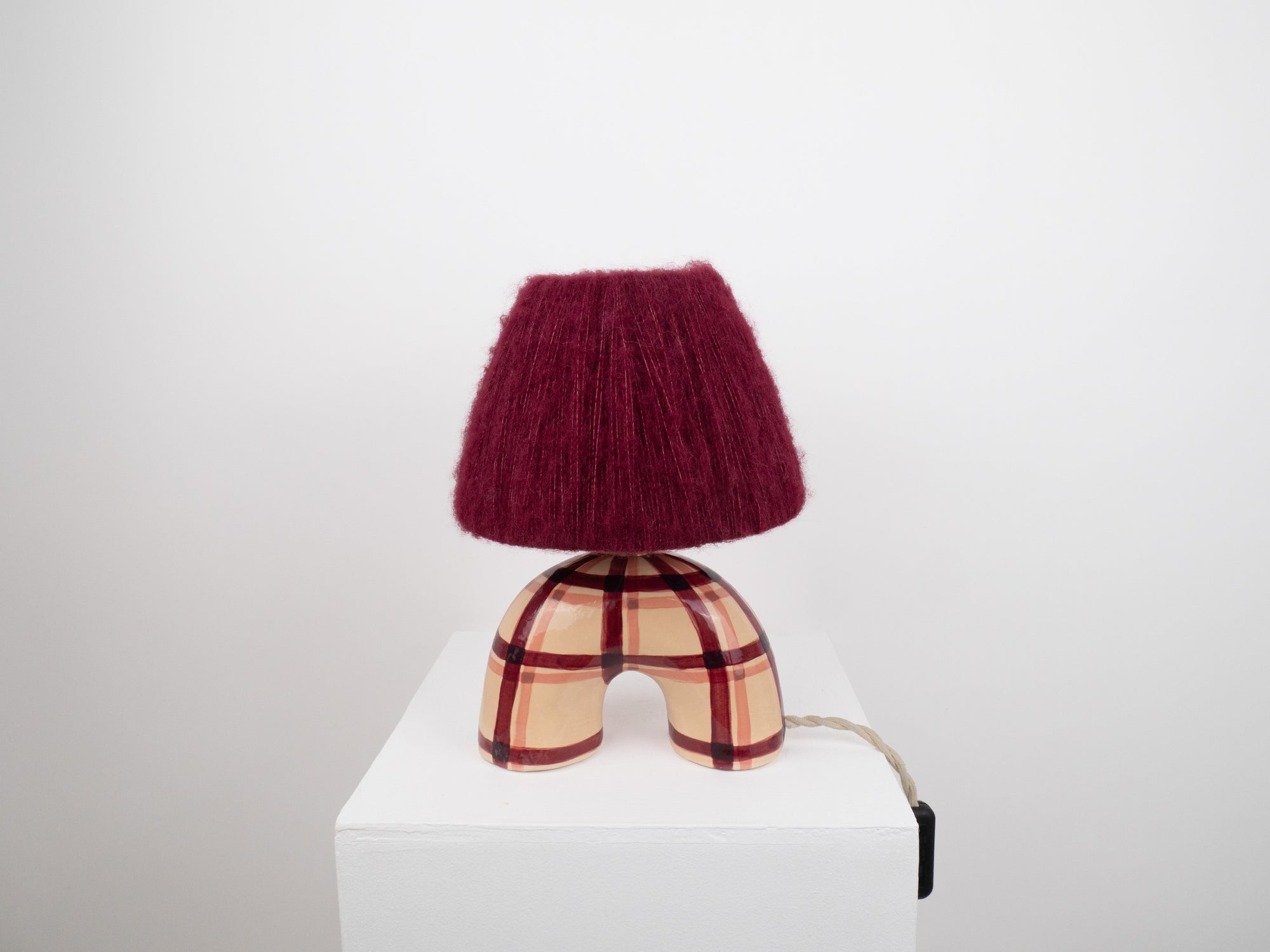 'Me' Table Lamp - Maroon Gingham