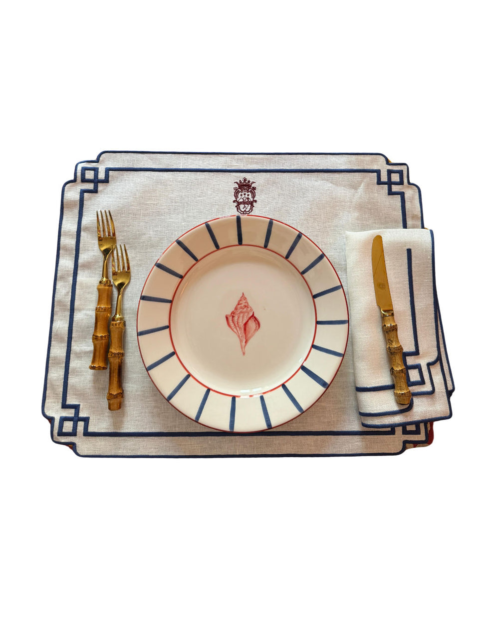 Sveva's Home Ceramic Seashell Red and Blue Big and Small Dining Plates Set of 4