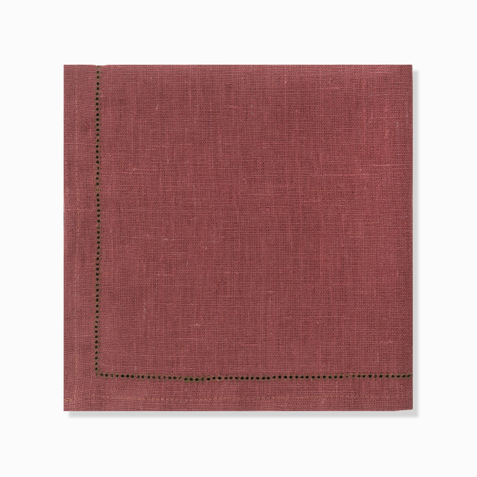 Set of Marsala Napkins with Fern Green Hemstitch