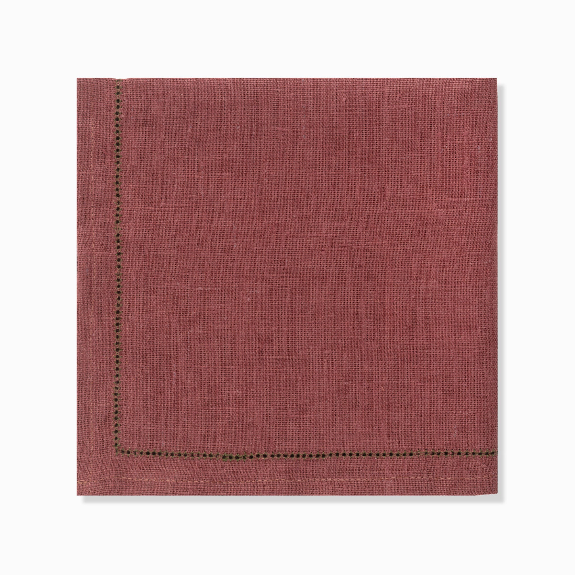 Set of Marsala Napkins with Fern Green Hemstitch