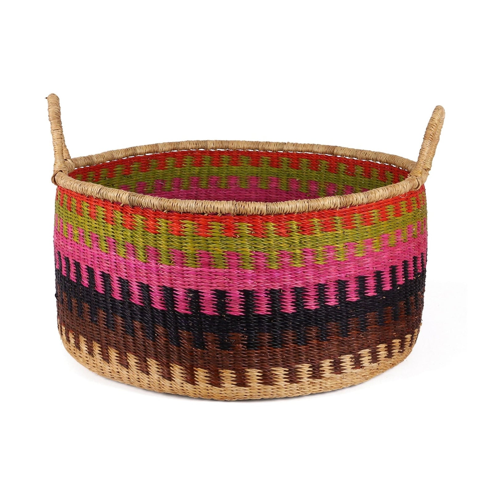 ADWENPA: Large Pink, Green and Black Floor Storage Basket with Handles