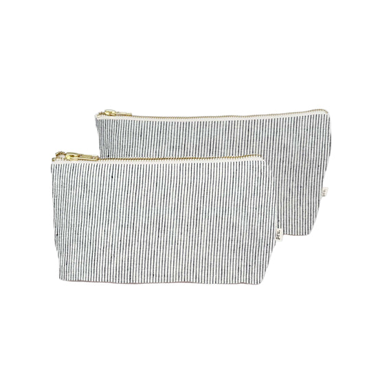 The Linen Pouch Bag - Black and Ivory Stripe
