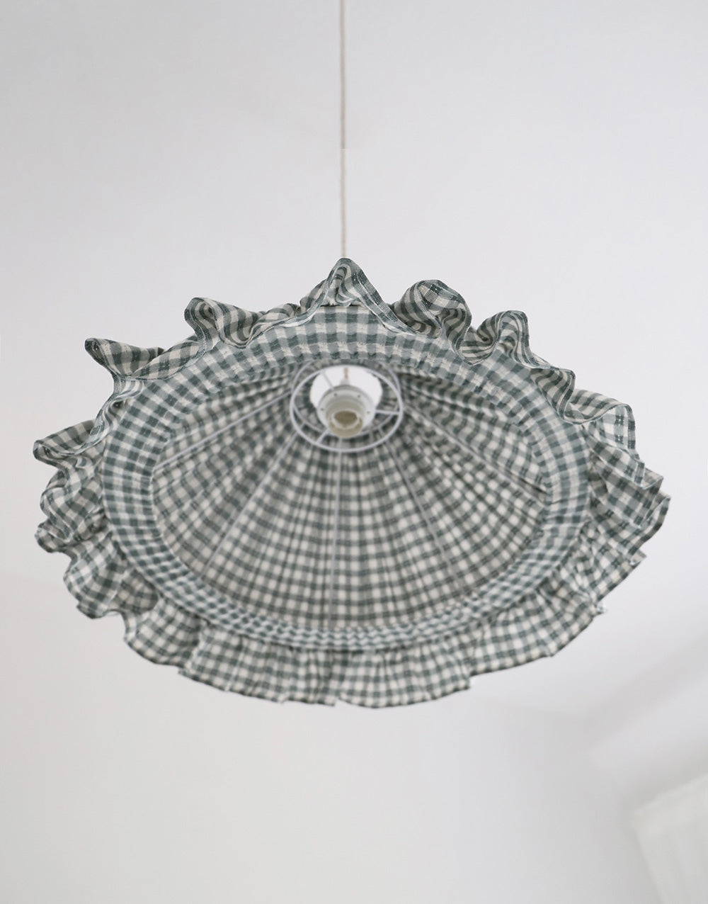 Conical Pendant Light With Ruffle Emilia “Petits Carreaux Vert”