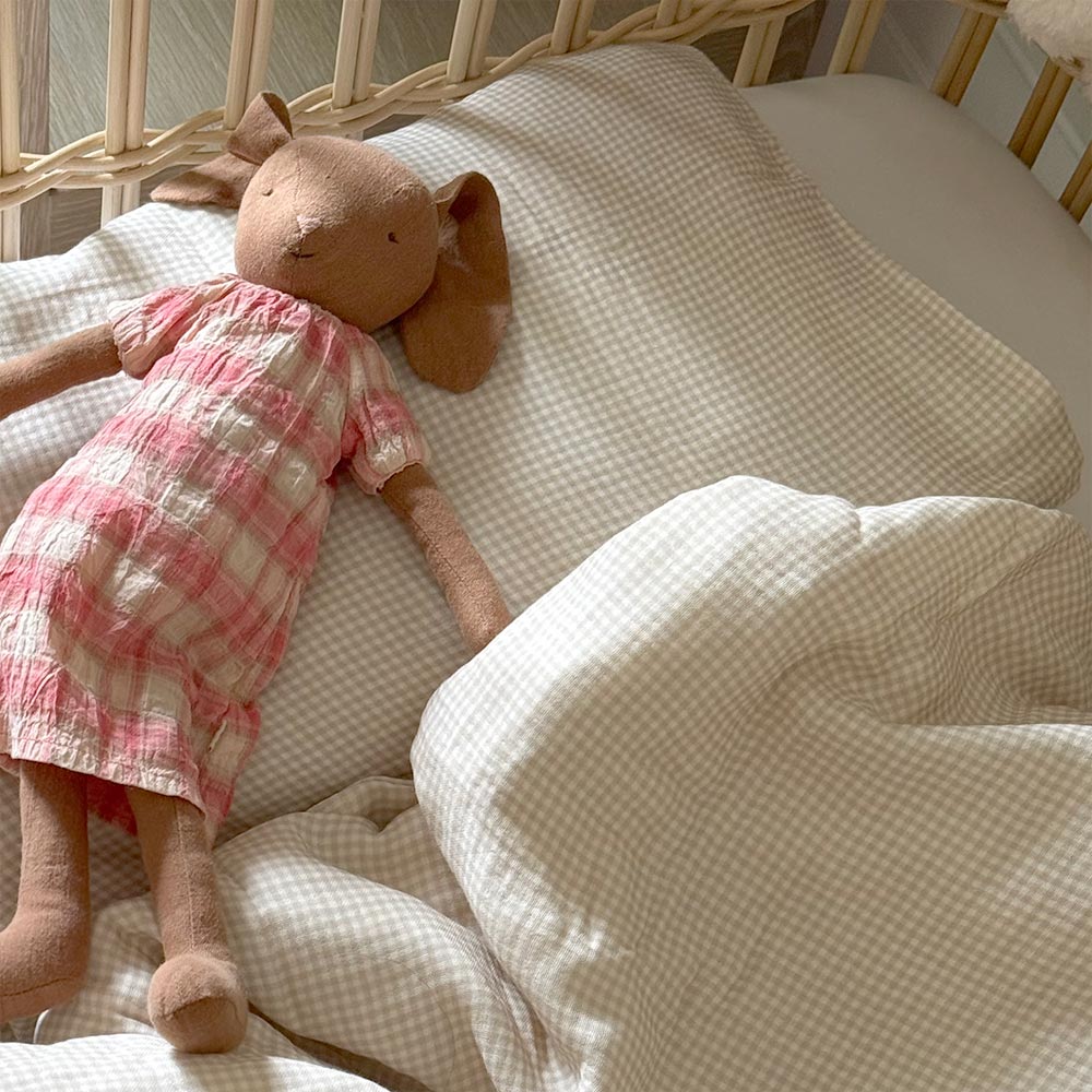 Organic Muslin Bedding  Set - Mocha Gingham