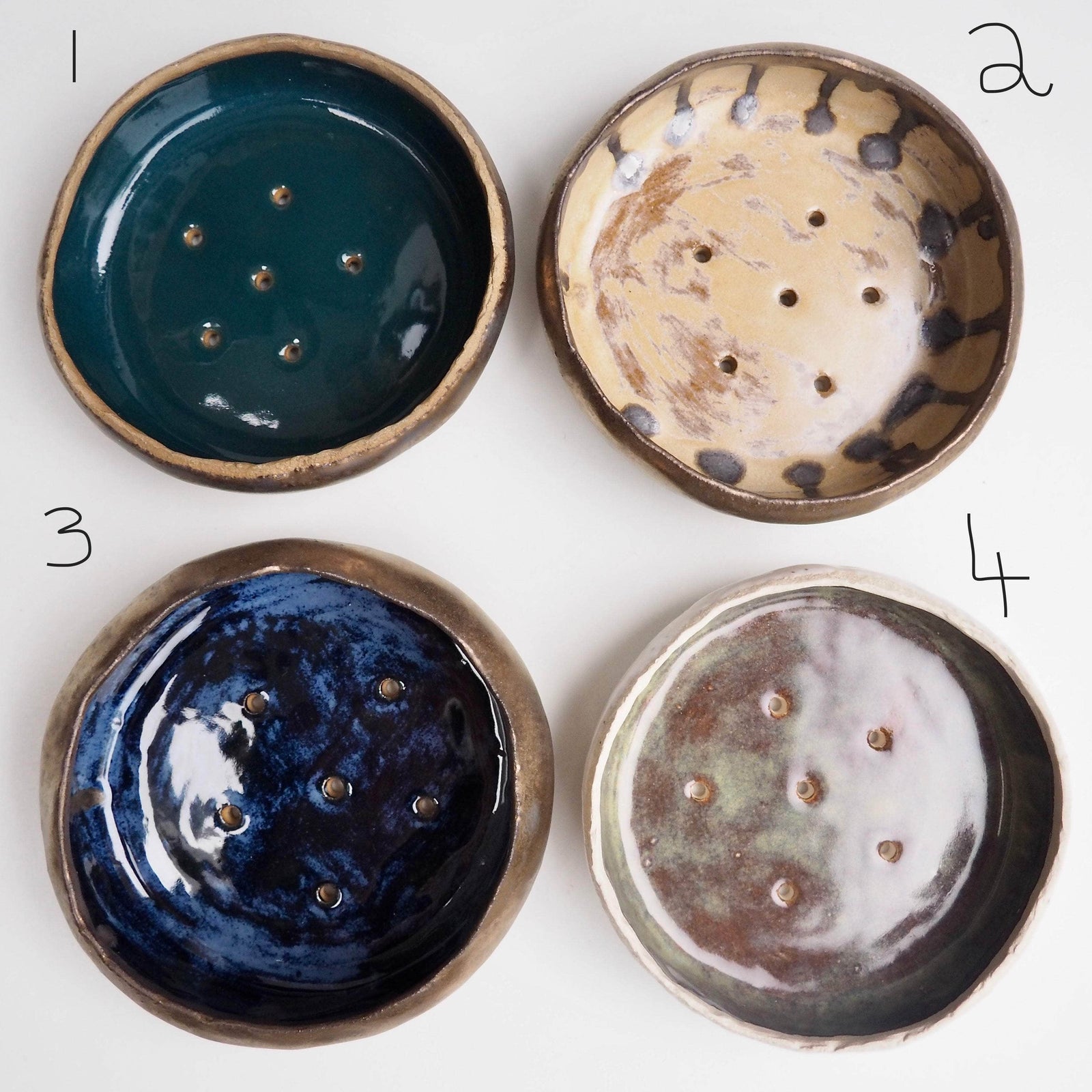 Handmade Large Assorted  Ceramic Soap Dishes with Different Glazes