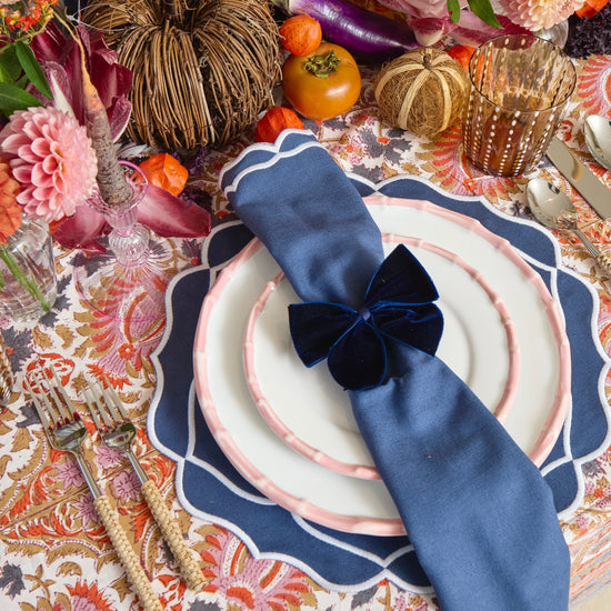 Dark Blue Velvet Napkin Ring Bow (set of 4)