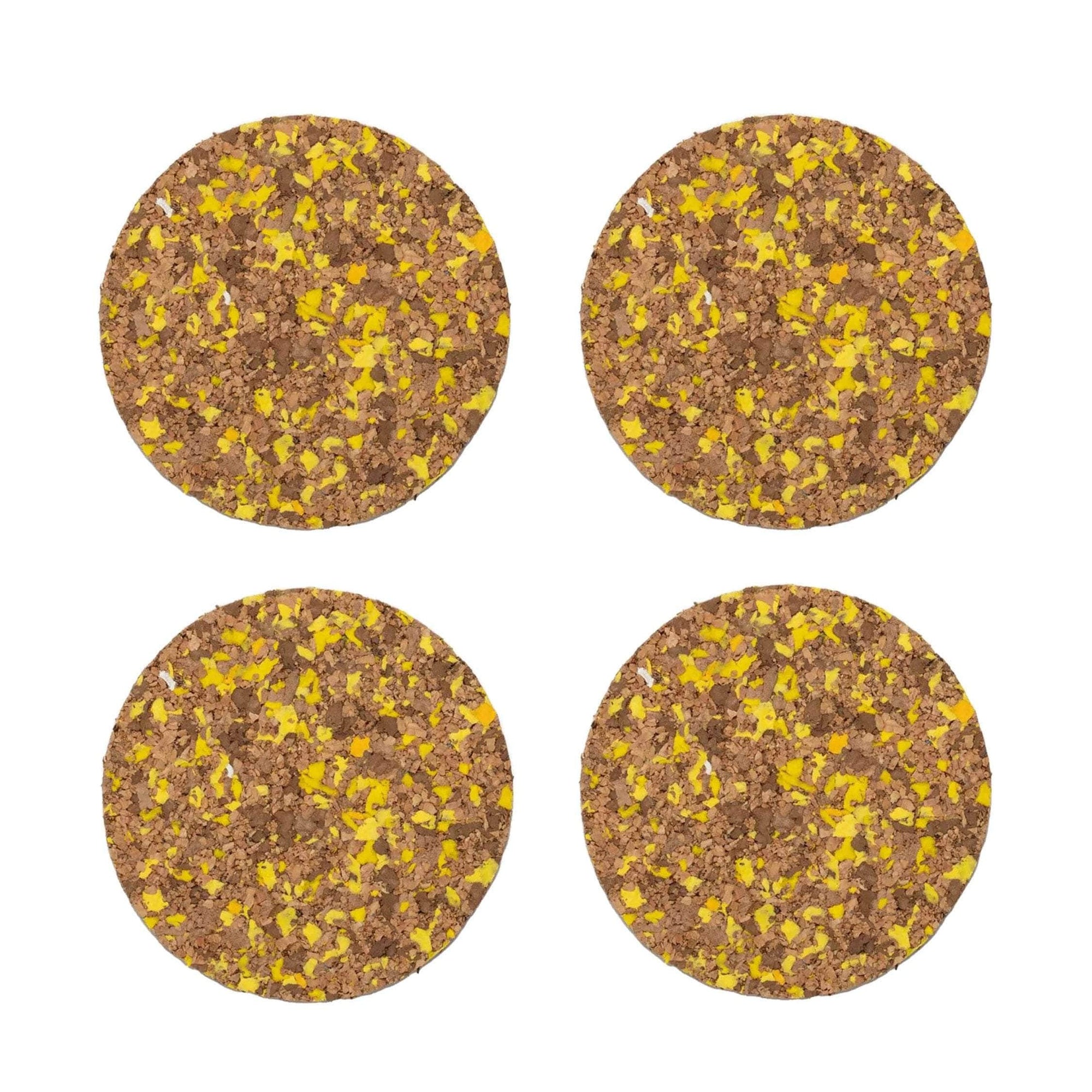 Yellow Speckled Round Cork Coasters - Set of 4