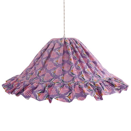 Conical Pendant Light with Emilia Ruffle “Purple Shell Flowers”