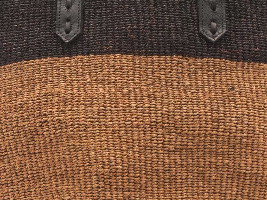 HIMIZA: Black & Khaki Sisal and Leather Shopper