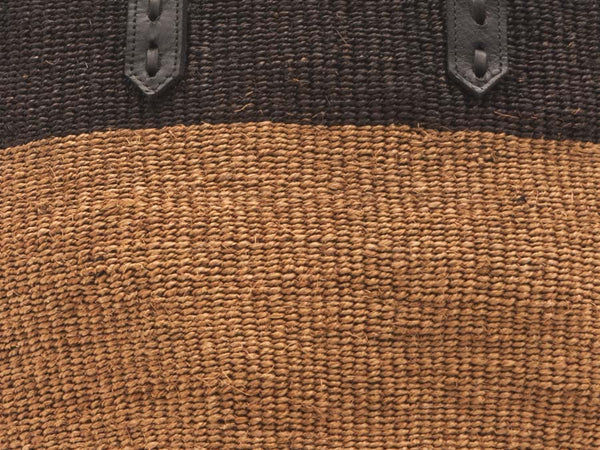 HIMIZA: Black & Khaki Sisal and Leather Shopper