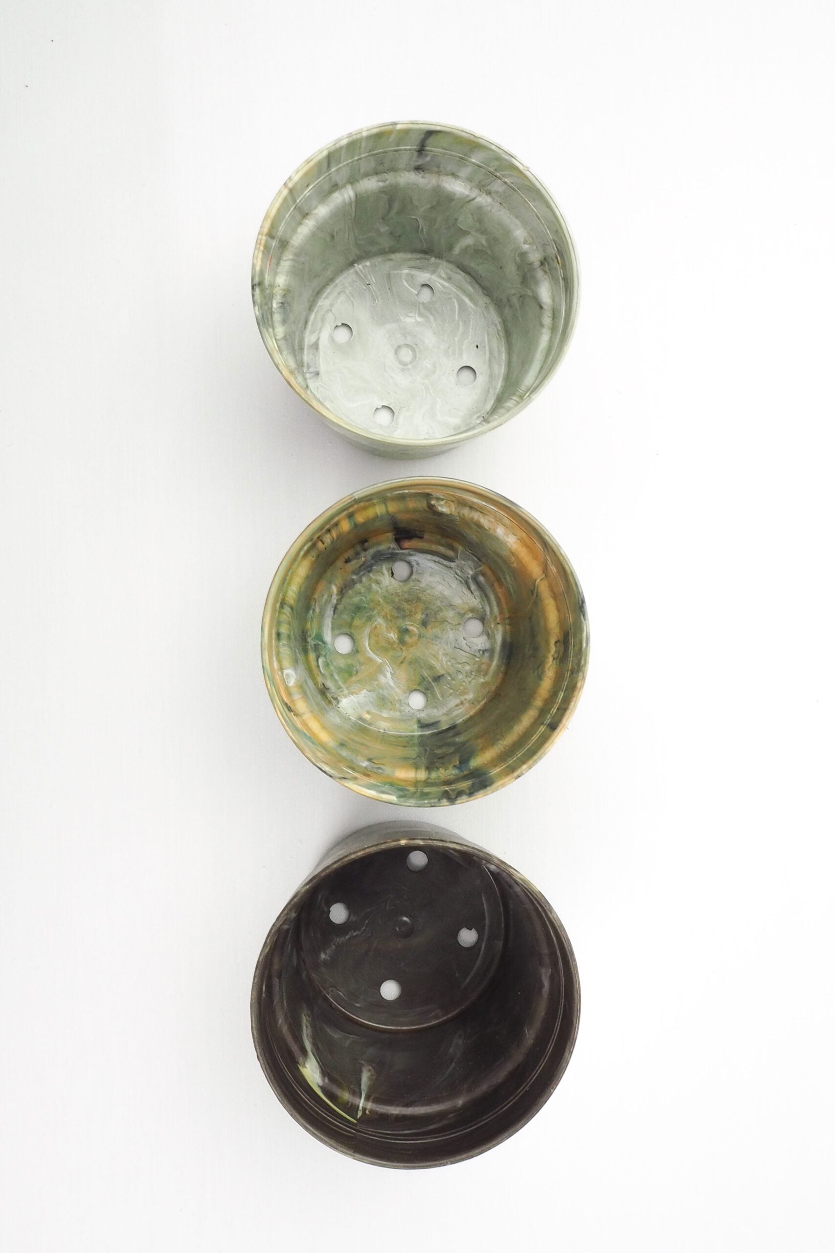 3 Vintage Marbled Plant Pots