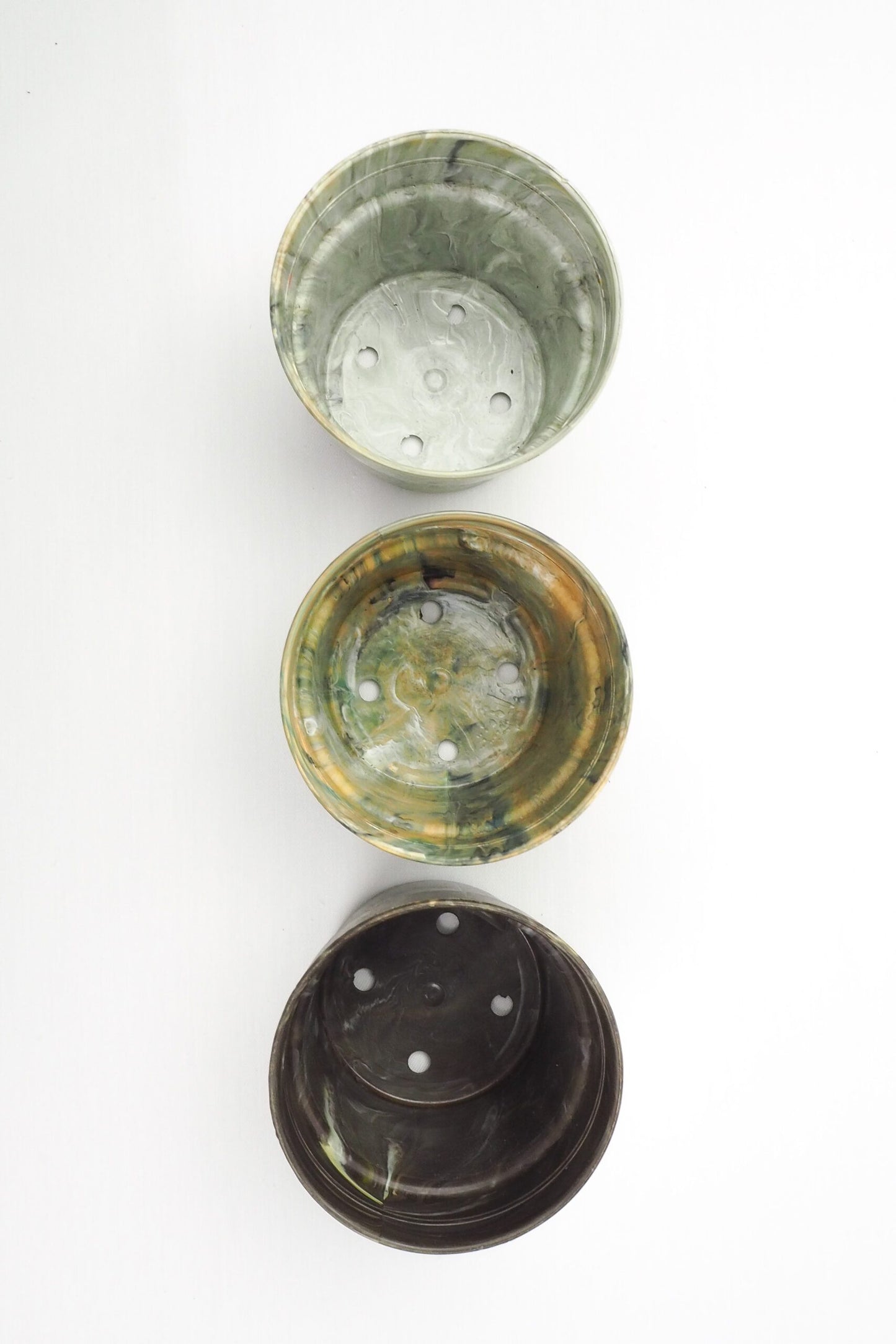 3 Vintage Marbled Plant Pots