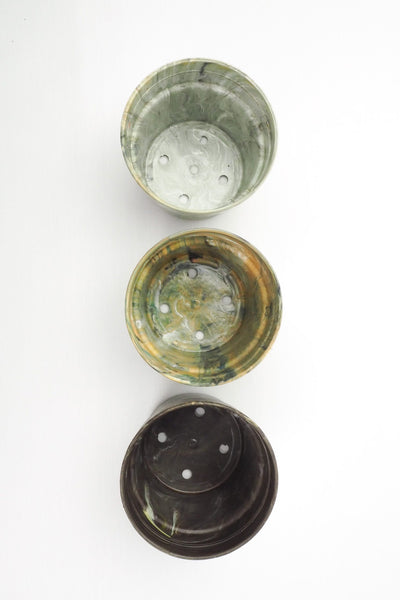 3 Vintage Marbled Plant Pots