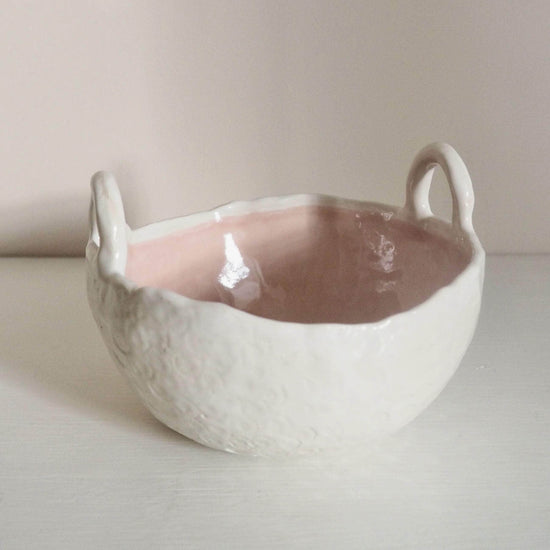 Handmade Pastel Pink and White Ceramic Bowl