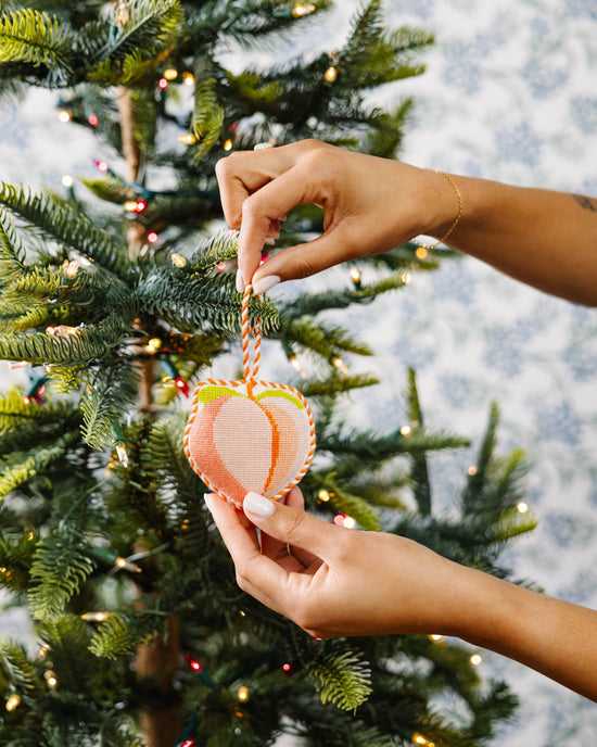 Needlepoint Icon Ornament - Peach Emoji