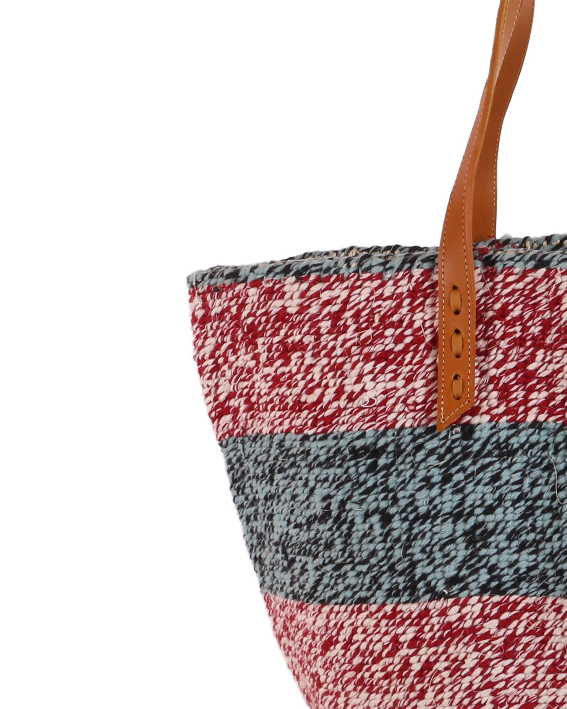 UREMBO: Handwoven Red, Blue & Black Wool Tote Bag