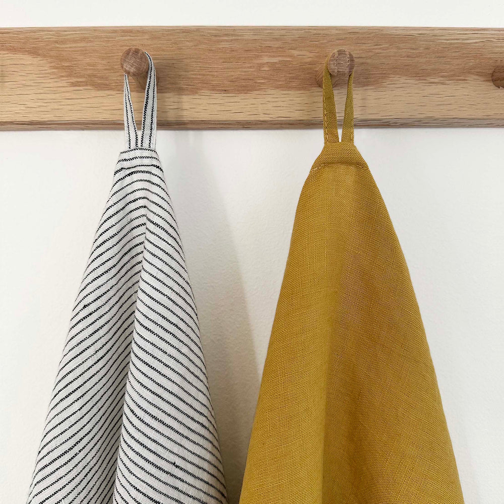 100% Linen Tea Towels OEKO-TEX® Certified – Ochre + Stripe
