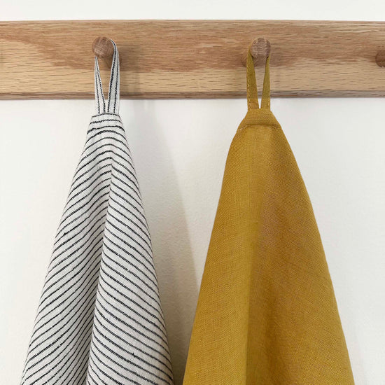 100% Linen Tea Towels OEKO-TEX® Certified – Ochre + Stripe