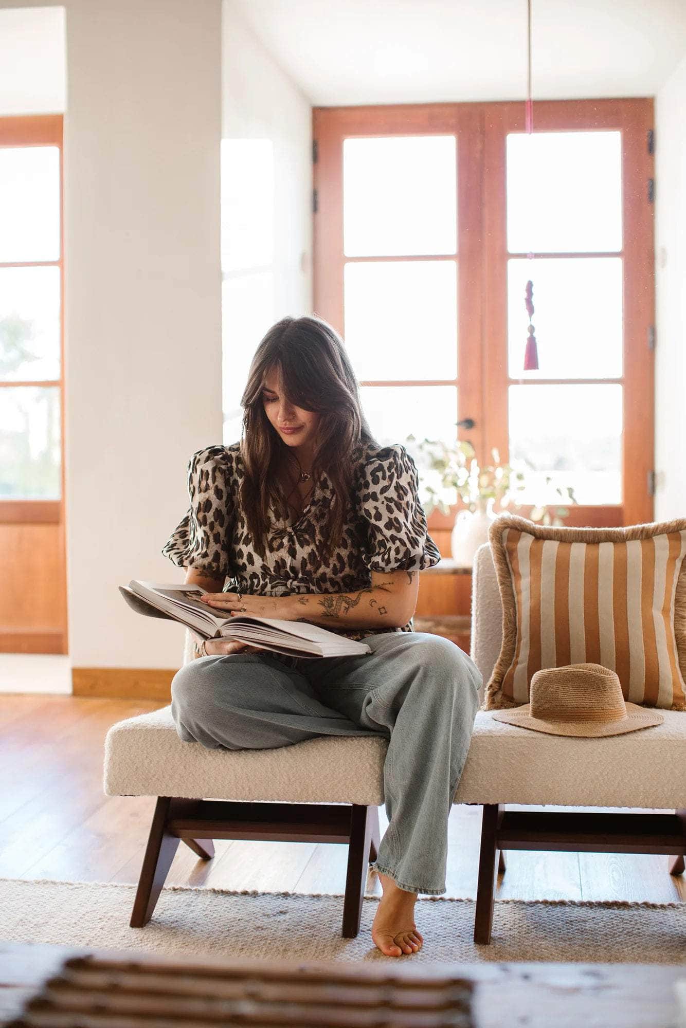 Double Sided Cushion Laura Moss & Caramel x Jackie Caramel & Ecru