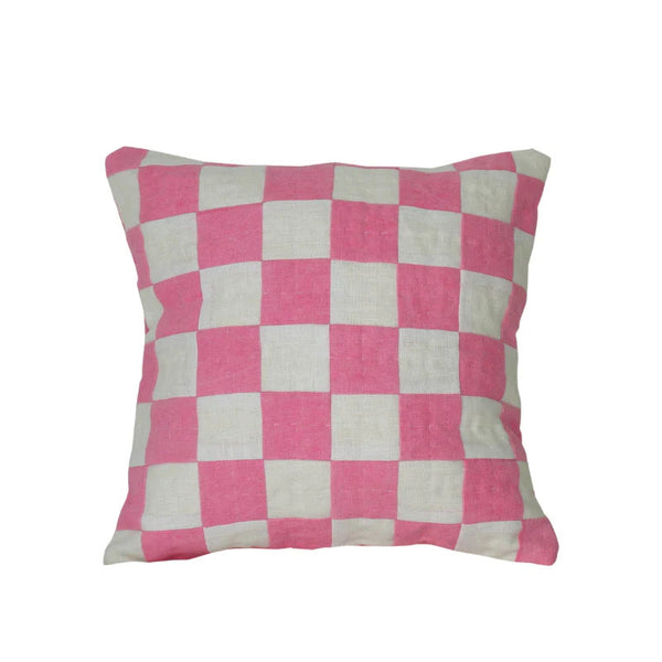 Chequered Cushion in Pink