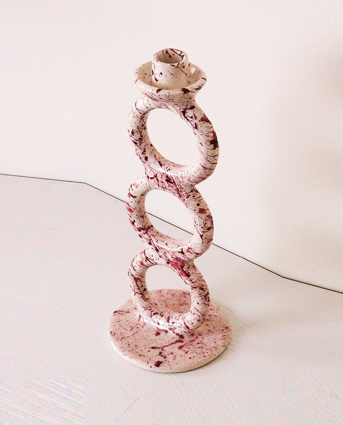 Handmade Ceramic Candlestick Purple Splash