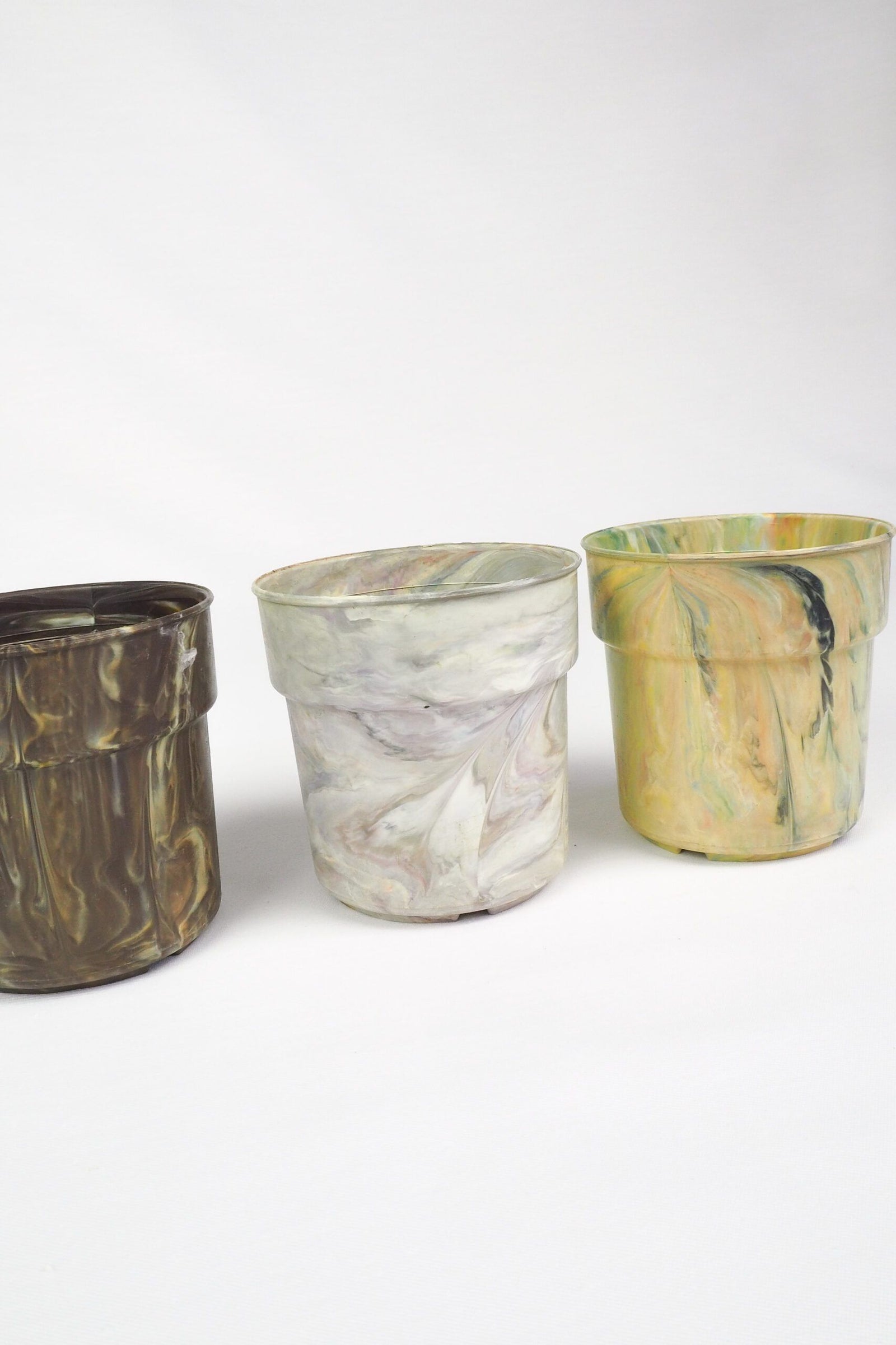3 Vintage Marbled Plant Pots