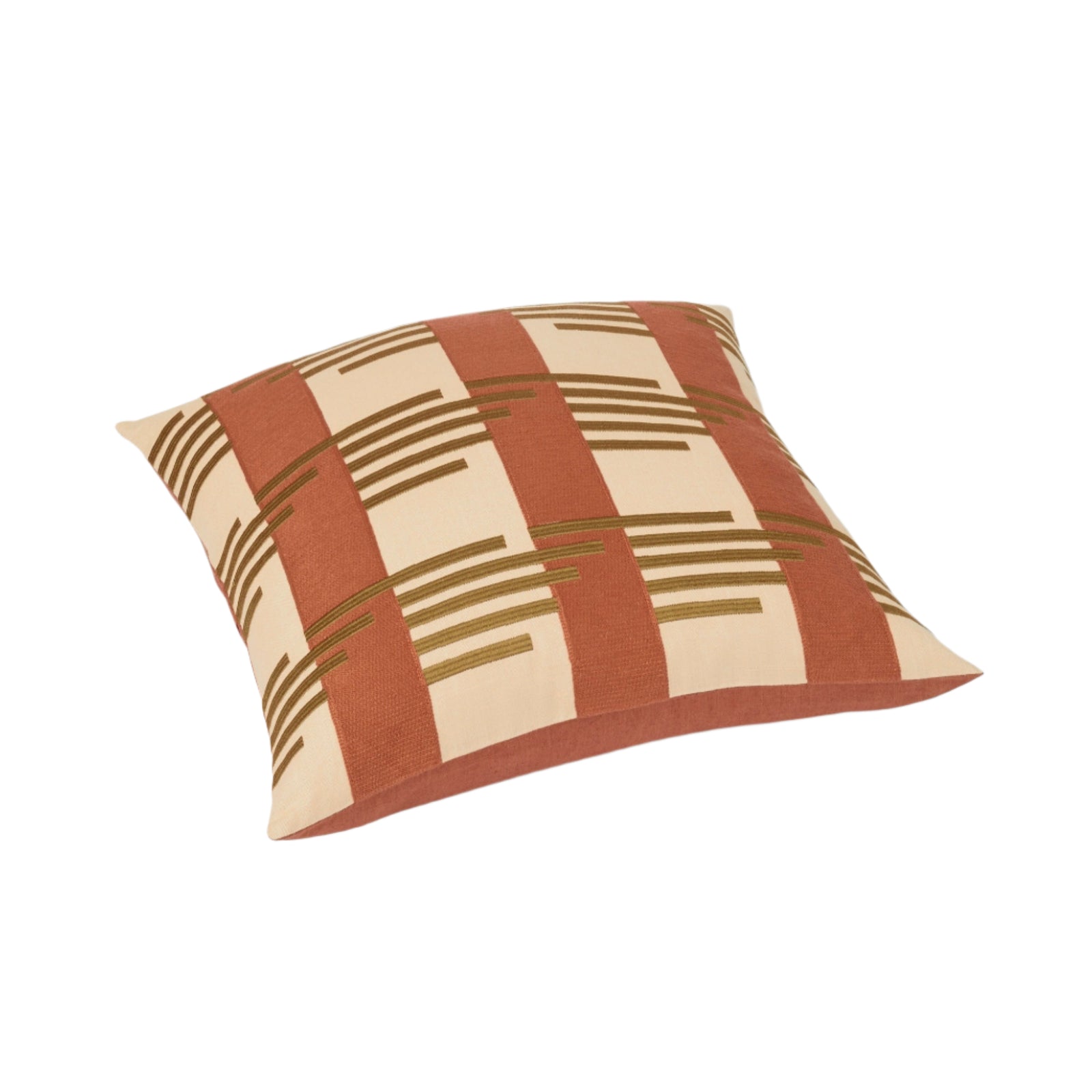 Embroidered Cushion Cover - Brick Red & Yellow