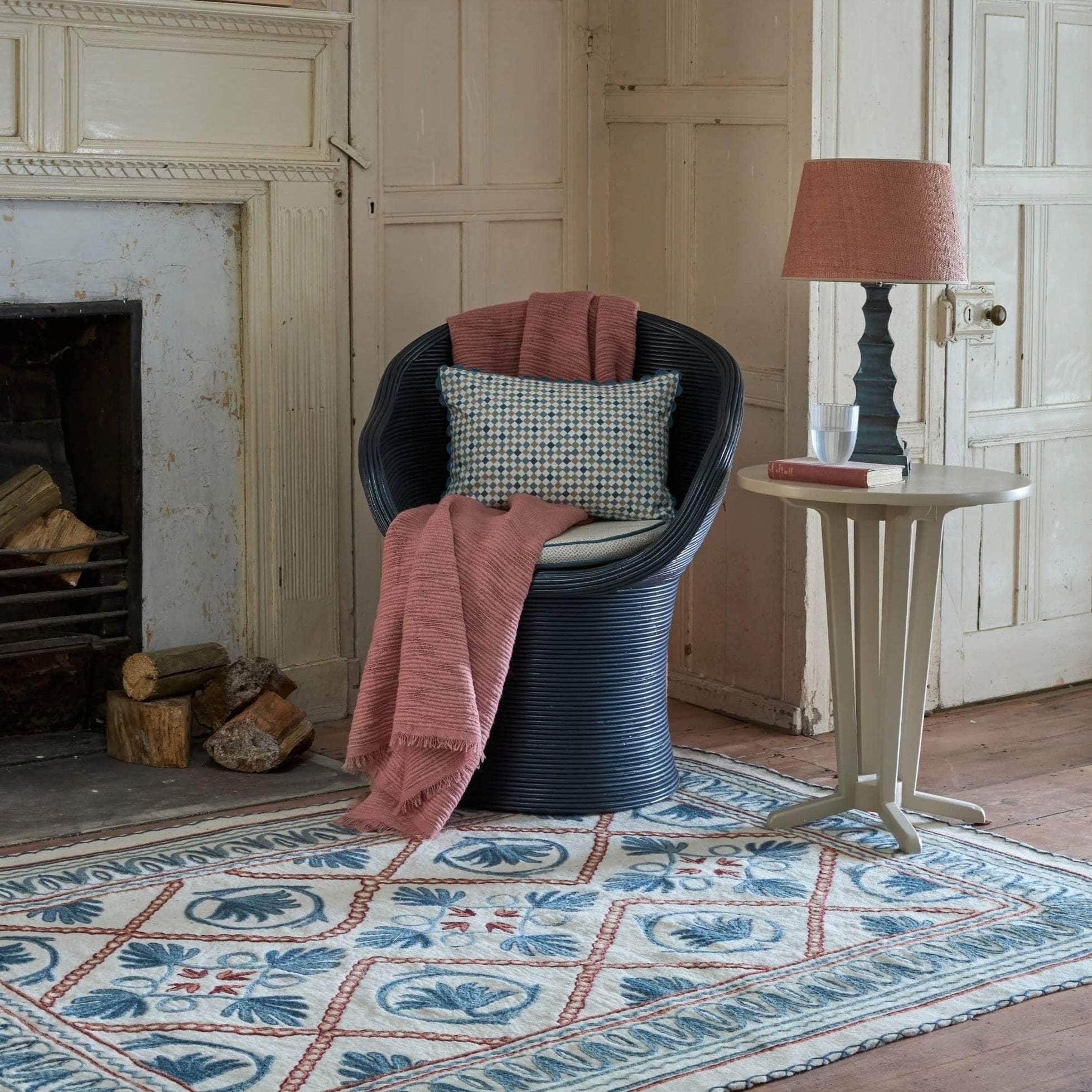 Namda Felt Embroidered Rug - Blue and Pink